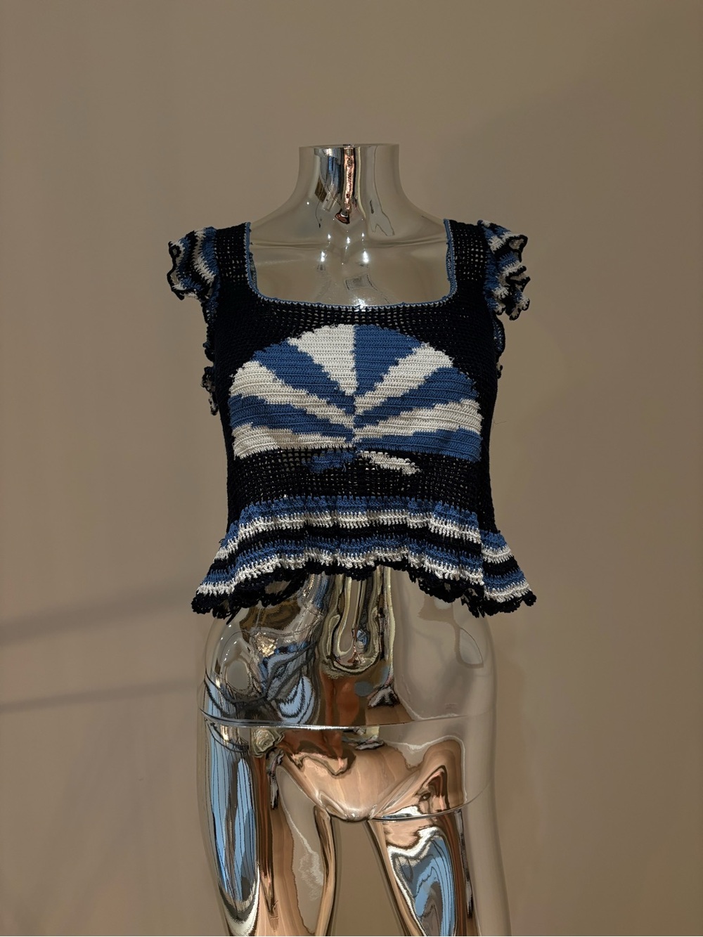 Navy & Blue Striped Knit Crop Top